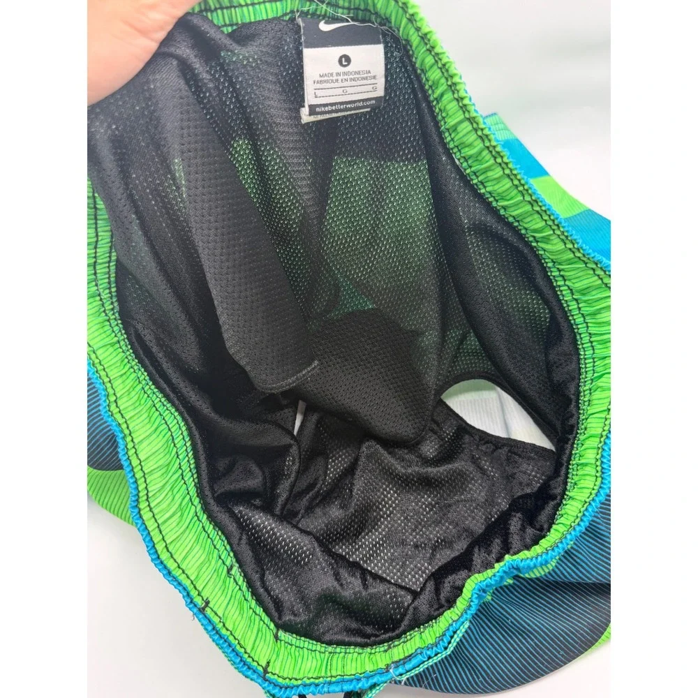 Nike Swim Trunks Men Large‎ Blue Green Striped Board Shorts NESS7480